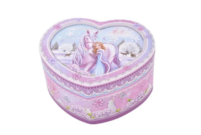 Princess and Her Pony Heart Shaped Musical Jewelry Box