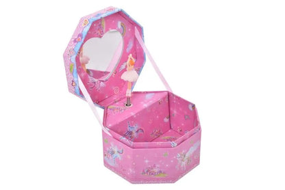 Unicorn Spinning Ballerina Hexagon Shaped Musical Jewelry Box