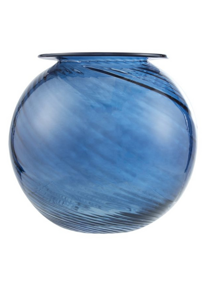 Amalfi Hana Glass Vase Ribbed Swirl Blue