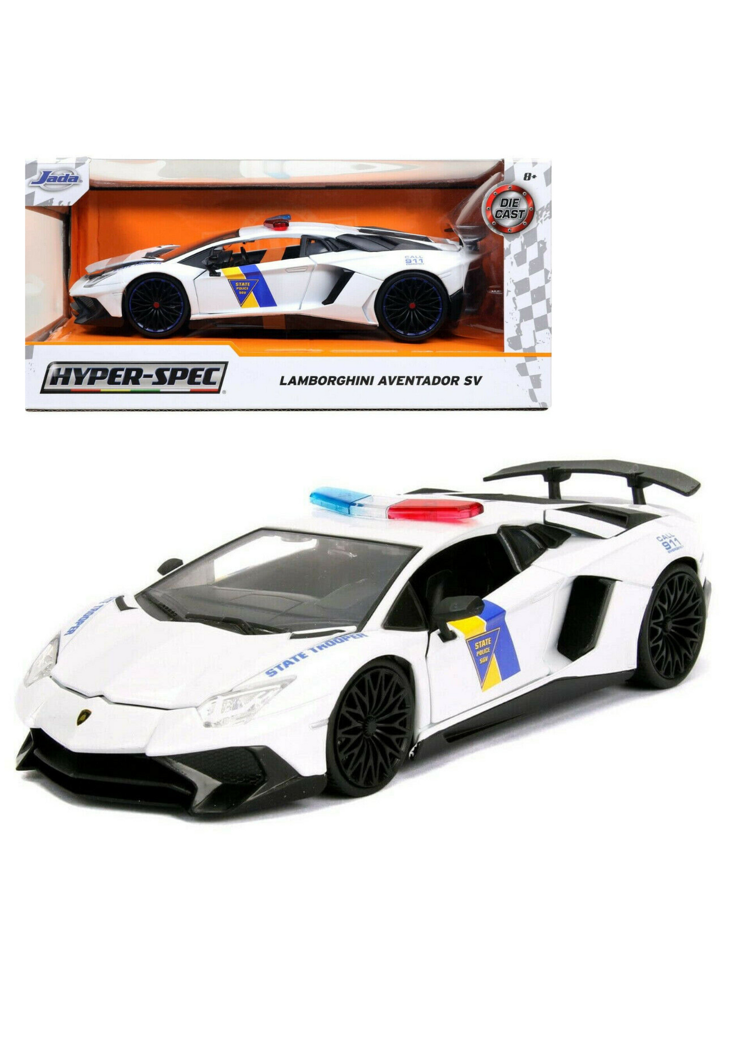 Lamborghini Aventador HyperSpec 2017SV White State Police 1:24 Diecast Car