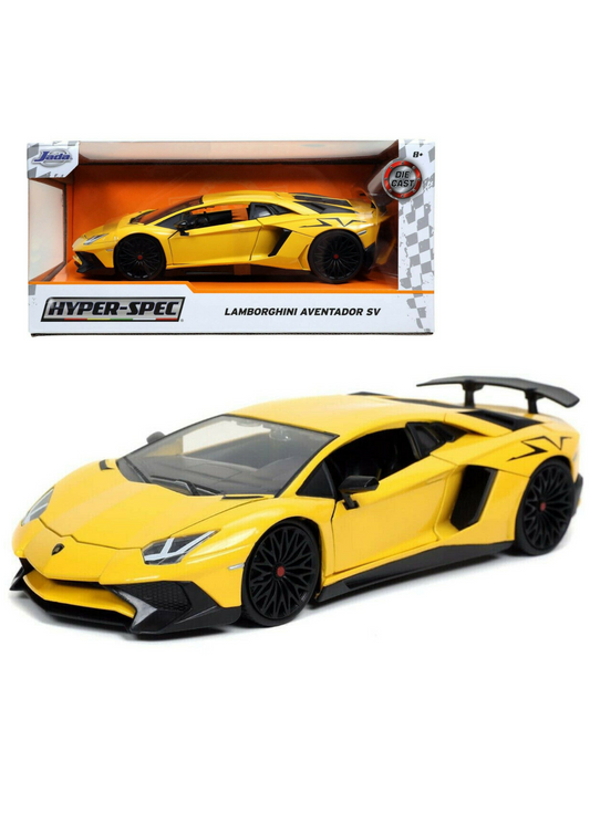 HyperSpec 2017 Lamborghini Aventador SV Yellow 1:24 Diecast Model Car By Jada