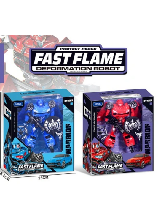 Fast Flame Super Car Deformation Robot 23cm Assortment Blue or Red