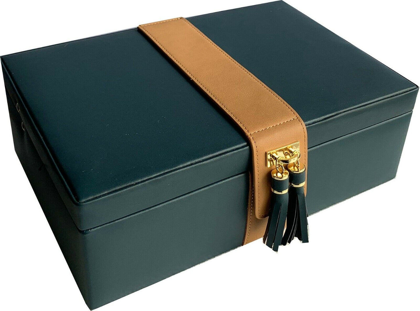 Large Luxury Jewelry Organiser Box in Dark Teal Blue