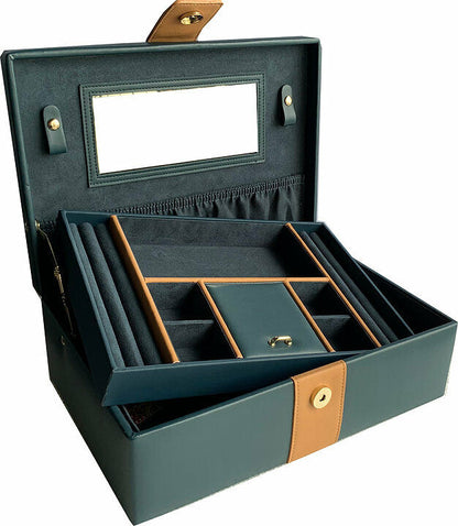 Large Luxury Jewelry Organiser Box in Dark Teal Blue