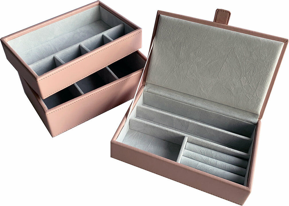 3 Piece Stackable Jewellery Organiser Box Set in Pink