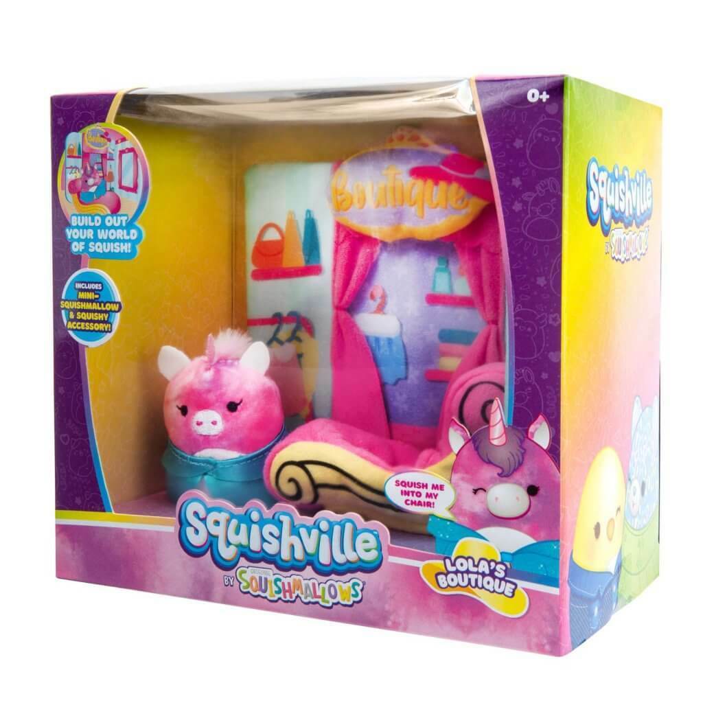 SQUISHVILLE SQUISHMALLOWS Medium Soft Playset Play Scene Lola's Boutique