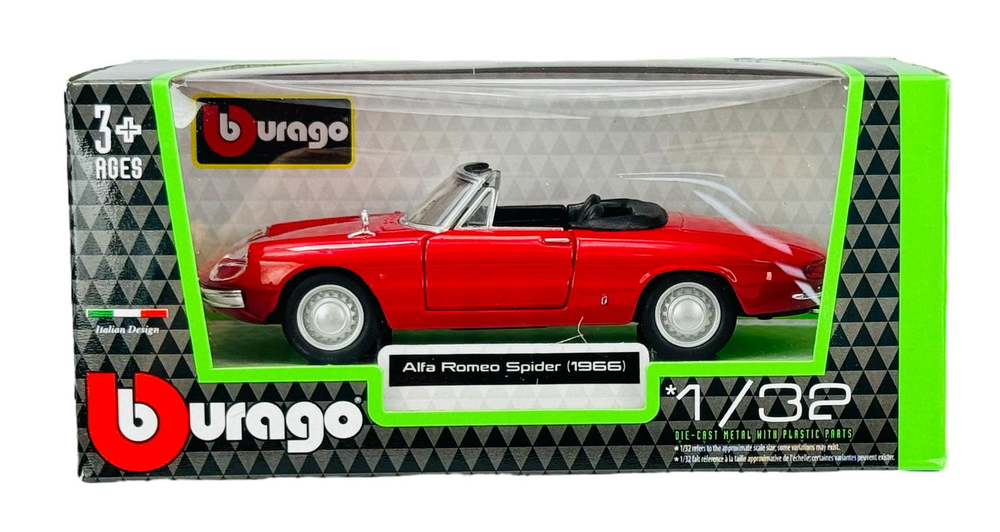 Bburago  1966 Alfa Romeo Spider Red 1:32 Diecast Model Car