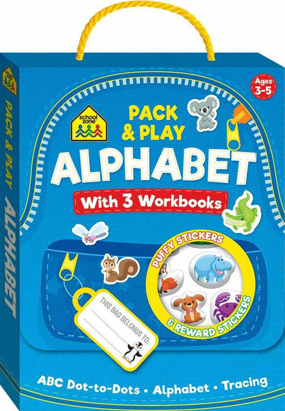 School Zone Pack & Play Satchel Alphabet Kids Activity workbooks w/ stickers